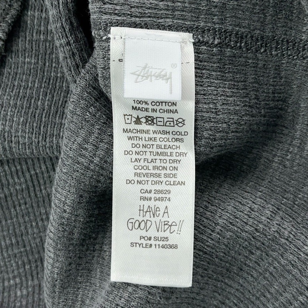 Stussy Short Sleeve Thermal Shirt Men Large Gray Waffle Knit Tee Pigment Dyed - Picture 5 of 9
